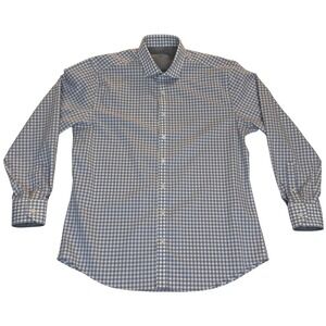 TWILLORY Performance Tailored Fit Dress Shirt Blue/White Check Men's Sz L 34/35